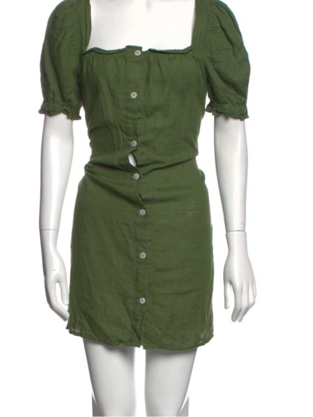 Sleeper Green Linen Button-Front Dress